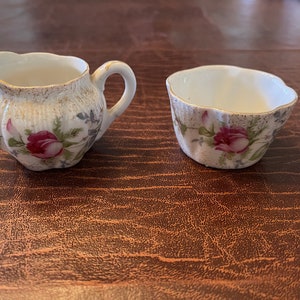 Petite Sugar and Creamer Red Rose Stamped EW 9 / 806A Dreslen Rose and EW9/8063