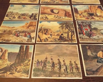 Vintage Art Group - Calendar Oscar Strobel 1949 Native American Calendar - Prints of the Pictures, Different scenes and etching paper
