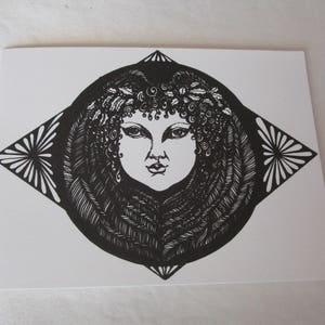 6 Tarjetas en blanco Dibujo original OOAK Chica en Triángulo Redondo Deidad hindú con sobres Tarjetas metafísicas Conjunto de tarjetas en blanco Obras de arte