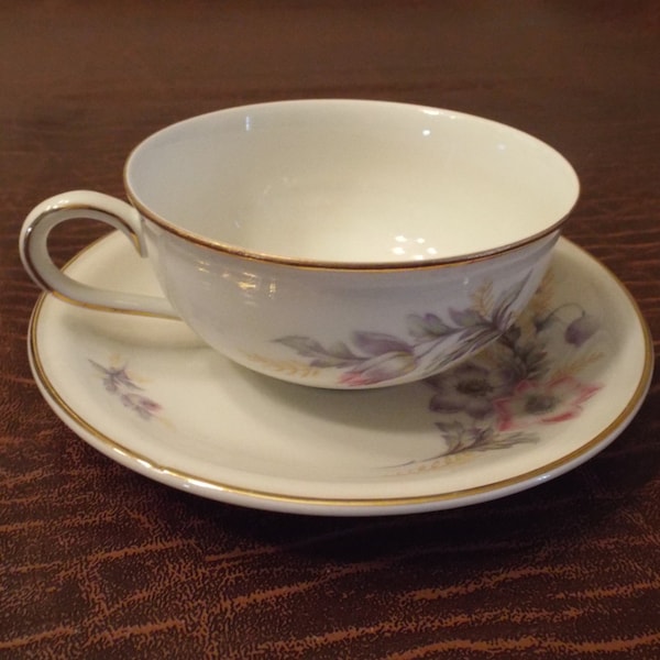 Hutschenreuther Selb Belmont Pattern 4" teacup and Matching Saucer 5.75", Vintage Table Setting, Bavaria Replacement Plates