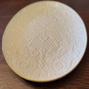 Oval serving Platter chop Plate by Lenox made in USA Beautiful embossing Looks new Gold rimmed