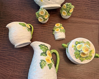 GRUPA Vintage Lefton Yellow Daisy Basket Weave Cukierniczka Śmietanka Ścienna SP