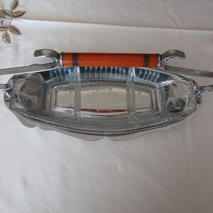 Cambridge Glass Insert Handled  Krome Kraft Bakelite Serving Tray with Handle  New York Faber Home accents Serving Collectibles,