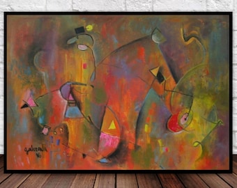 Large Abstract Painting With Horses, The Little Horse By Artist Constantin Galceava, Abstract Oil On Canvas, Wall Decor For Modern Room