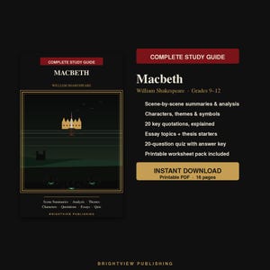 Macbeth Study Guide & Worksheets — Shakespeare Play Study Unit | Scene Summaries, Analysis, Quiz, Vocabulary | High School ELA