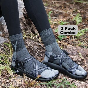 3 Pairs Charcoal Grey Wool Split Toe Tabi Socks For Hiking Or Casual
