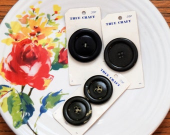 Vintage Button Cards, Large Buttons, Sewing Notions, Black, Green Plastic Buttons, Button Lot