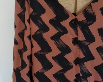 Chevron Dress, Vintage1980s brown dress with puff sleeves