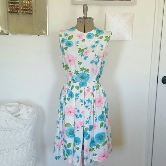 Vintage Dress, Flower Dress, Pleated skirt