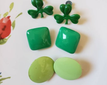 Shamrock Earrings Vintage Mod Green Earring Lot