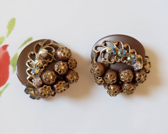 Earrings 1950s Rhinestone Clip Ons