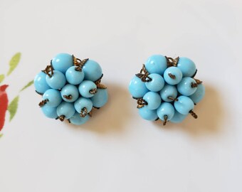 Vintage Glass Bead Earrings 1950s clip ons made in Germany
