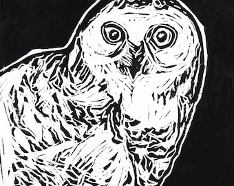 Boreal Fauna.    Snowy Owl (nyctea scandiaca)- linocut print
