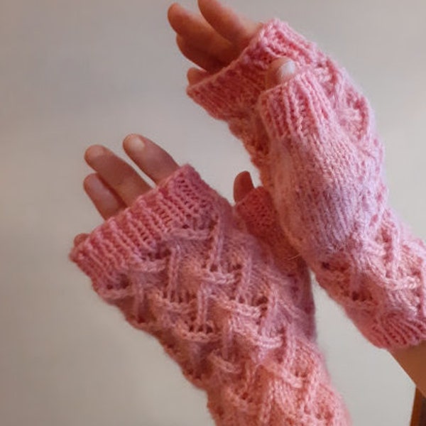 Arm warmers wool Mittens for women handmade Pink knit mittens Fluffy mittens