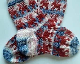 Hand Knit Merino Wool Kids Socks: Warm Christmas Deer Foot Warmers