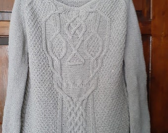 Skull pullover for women Hand knitted grey jumper Wool sweater handmade