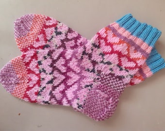 Socks Valentine Knit warm socks Hand knit socks Thicks socks for women Hearts socks