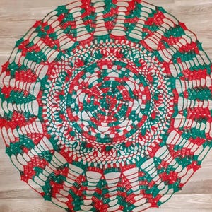 Crochet Christmas Doily: Red & Green Mandala Table Decor (23 inch)