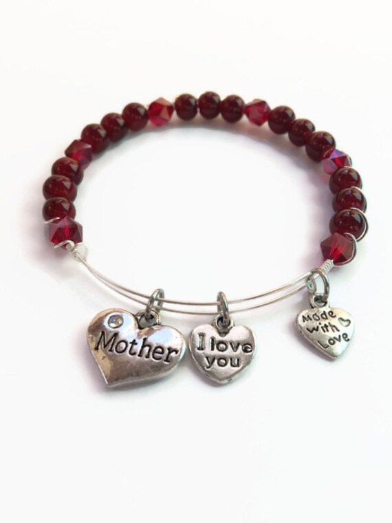 Items similar to Mother Beaded Bracelet Mother I Love You Charm