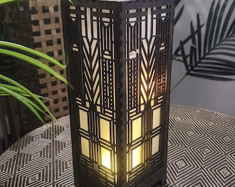 DOMARA 11" LED Lamp, Frank Lloyd Wright Inspired {Electric} Walnut Stain