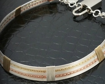 Trifecta Wire Wrapped Locking Collar: Sterling Silver, Gold & Rose Gold