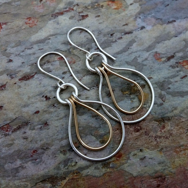 Artisan Earrings Handcrafted Double Drop Earrings Sterling and 14k Gold Filled