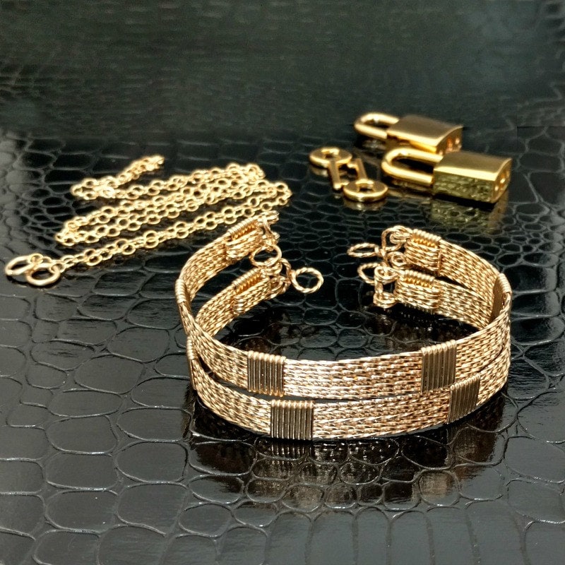 BDSM Submissive Locking Cuffs 'Ashanti' ,Pair, 14k Gold Filled Discreet Bondage Restraints, Wrist or Ankle Handcuffs Made To Order
