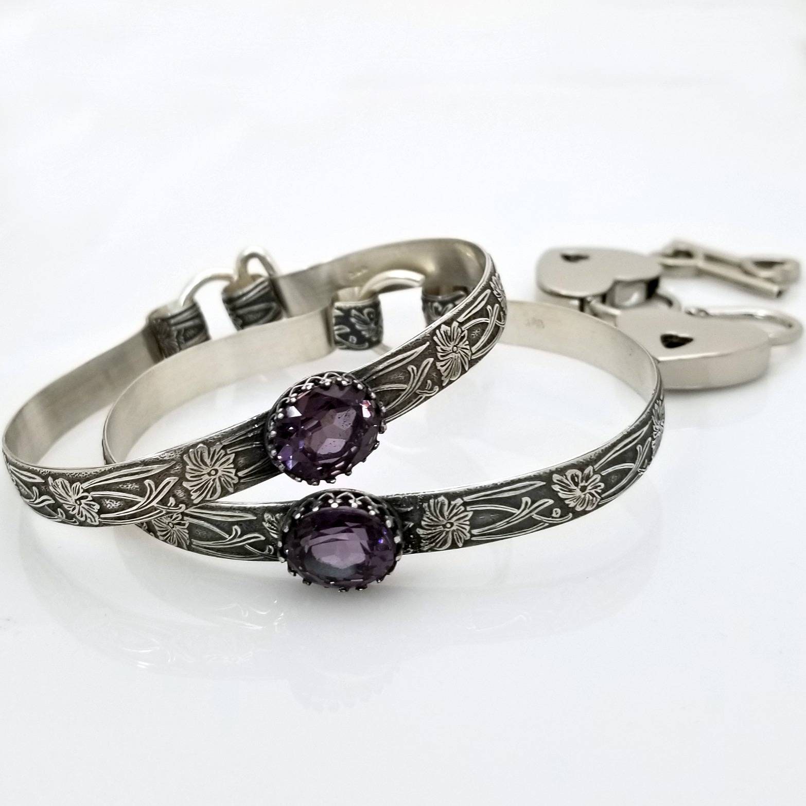 Submissive sm Gemstone Handcuffs Bracelets Pair Locking Etsy Hong Kong