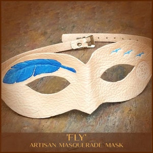 Hand Tooled Leather Masquerade Mask: Pearlized Feathered Cosplay Mask