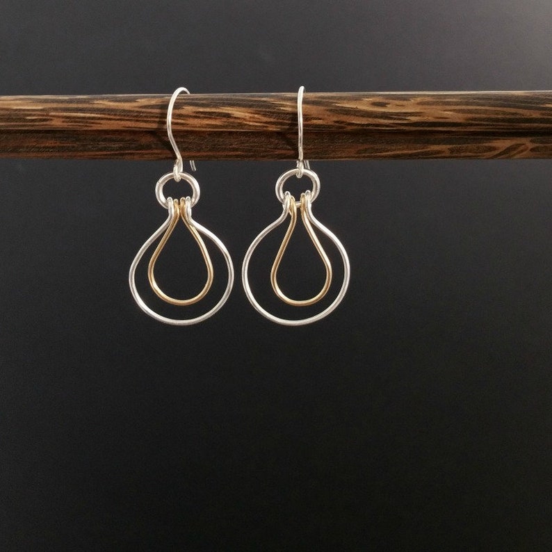 Artisan Earrings Handcrafted Double Drop Earrings Sterling and 14k Gold Filled