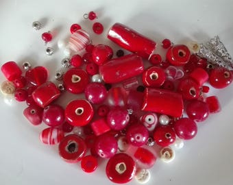 Handmade  Red Ceramic Glass Beads Mix , Assorted  Glass Beads mix R21