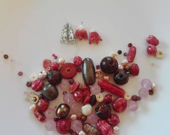 Handmade Deeppink Ceramic Glass Beads Mix , Assorted  Glass  Beads mix R28