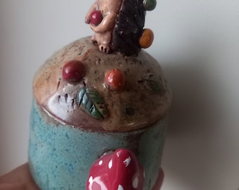 Ceramics Sugar Bowl  with Dog, Fox, Cat, Hedgehog