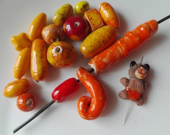 Mezcla de cuentas de vidrio amarillo de cerámica naranja hecha a mano, cuentas hechas a mano perlas artísticamente diseñadas R10