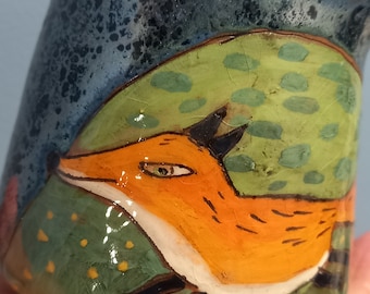 Ceramic Coffee mug,, Ceramic coffee cup Artistic Design ,Mug with Fox