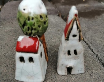 Casita de tres Casita miniatura Casa de cerámica Decoración del hogar Decoración navideña N15