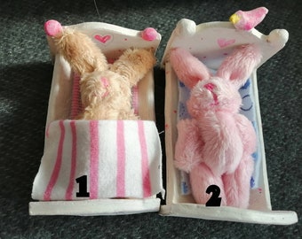 Doll house Bed, Mini Bed, Ceramic Bed ,Rabbit with a bed, Birthday present,The dream of Princesses