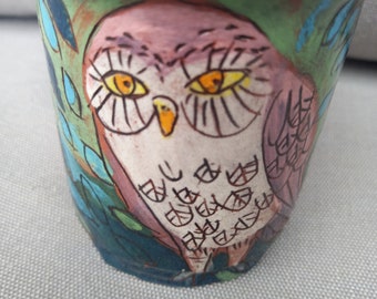 Ceramic cup with Owl, Hand drawn Cup