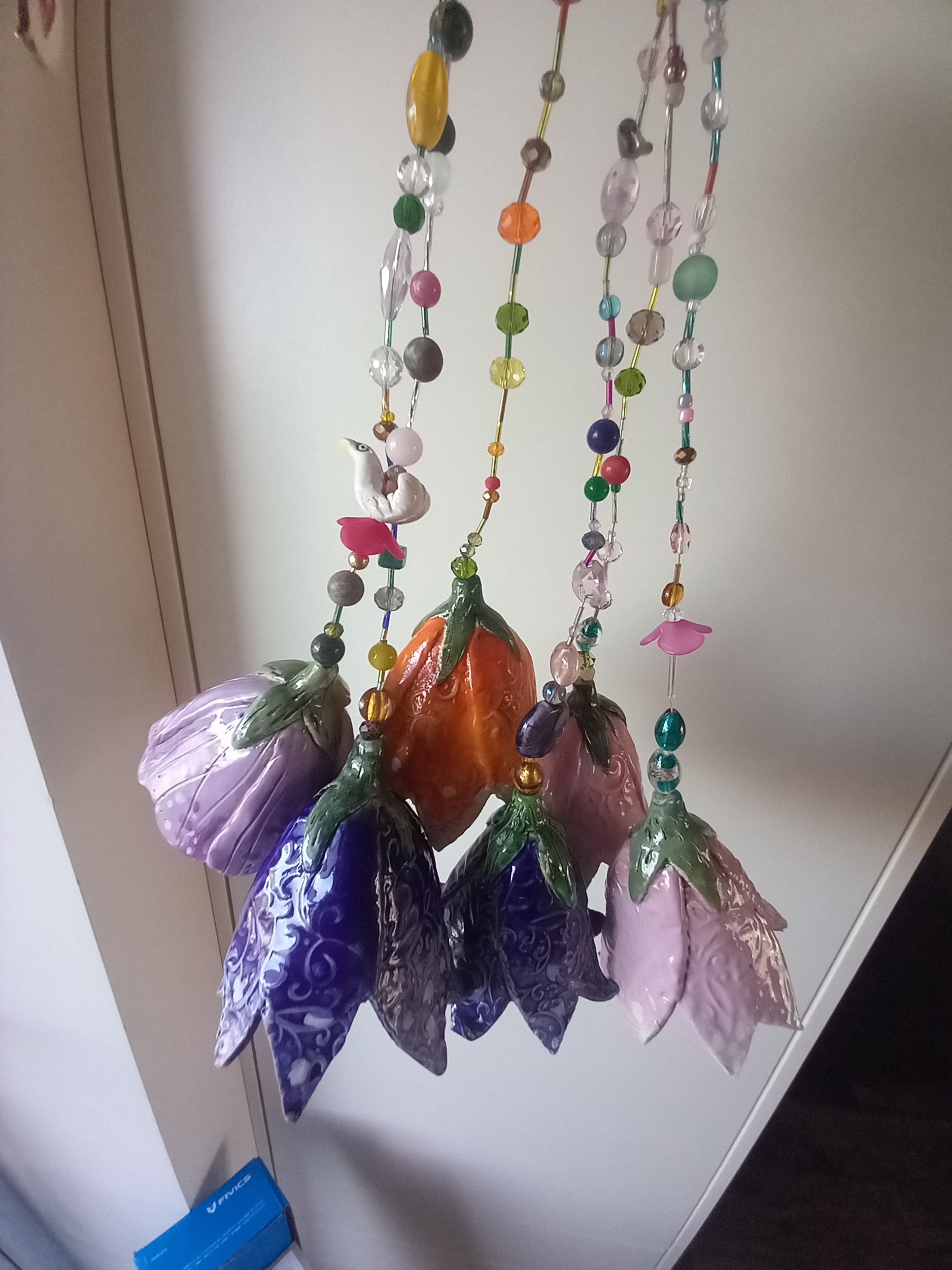 Terrazas, decoración de jardín, Campanas de flores de cerámica, Campanilla de viento para terraza V 21