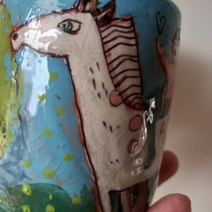 Pottery Coffee  Cat mug , , Artistic Design A cup for a rider, Mug with a horse