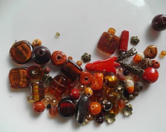 Handmade Brown Orange Ceramic Glass Beads Mix,Set , Assorted  Glass  Beads mix R4