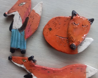 Refrigerator Magnet, Kitchen decoration, Ceramic magnet Fox