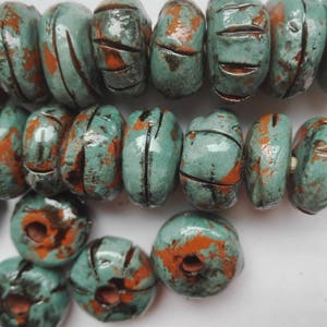 Ceramic Beads Turquoise Tube Vintage beads Artisan Beads Clay Pottery 38