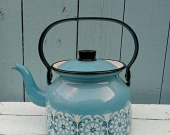 Finel Finland Vintage Enamel Teapot Stove Kettle Mid Century Scandi Kaj Franck