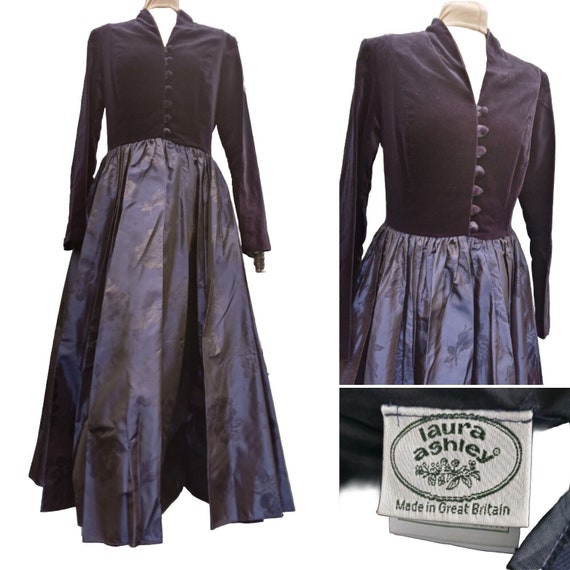 Vintage Laura Ashley Victorian Velvet Dress UK 16… - image 1