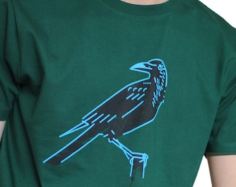 Crow, Raven graphic T-shirt in bottle green