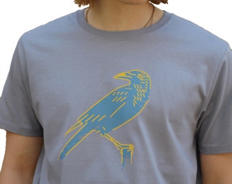Crow graphic organic cotton T-shirt in Heather grey
