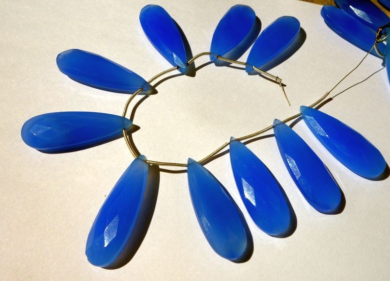 100/% Natural Blue ChalcedonyFaceted Pear BriolettesDrops Briolettes@DSC01375