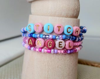 Pulseiras infantis de miçangas com Stitch e Angel