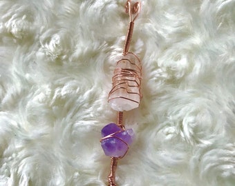 Crystal Smoke Holder, wire wrapped, amethyst and clear Quartz
